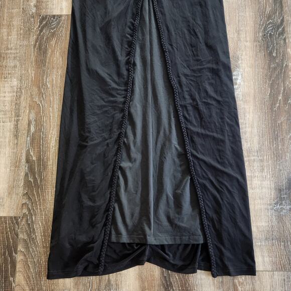 Retrofete Black Strapless Maxi Dress XS? Braided Hems Sample Thigh High Slit - Picture 4 of 9